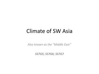 Climate of SW Asia