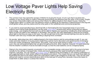 Low Voltage Paver Lights Help Saving Electricity Bills