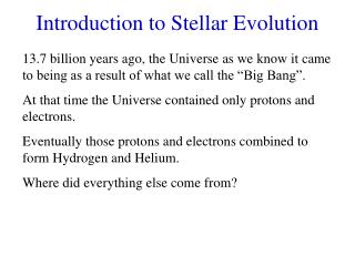 Introduction to Stellar Evolution