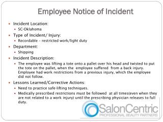 Employee Notice of Incident