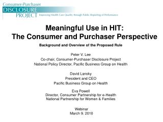 Meaningful Use in HIT: The Consumer and Purchaser Perspective