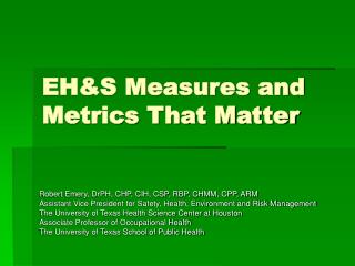 EH&S Measures and Metrics That Matter