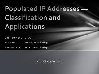 Populated IP Addresses — Classification and Applications