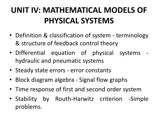 UNIT IV: MATHEMATICAL MODELS OF PHYSICAL SYSTEMS