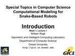 Special Topics in Computer Science Computational Modeling for Snake-Based Robots Introduction Week 1, Lecture 1