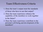 Team Effectiveness Criteria