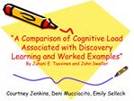 A Comparison of Cognitive Load Associated with Discovery Learning and Worked Examples By Juhani E. Tuovinen and John S