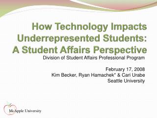 How Technology Impacts Underrepresented Students: A Student Affairs Perspective