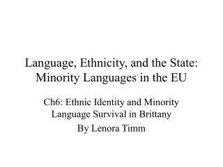 Language, Ethnicity, and the State: Minority Languages in the EU