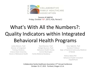 What's With All the Numbers?: Quality Indicators within Integrated Behavioral Health Programs