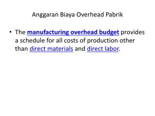 Anggaran Biaya Overhead Pabrik