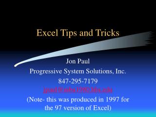 Excel Tips and Tricks