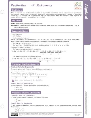 CK-12 Flexbooks on Properties of exponent