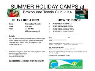SUMMER HOLIDAY CAMPS at Broxbourne Tennis Club 2014