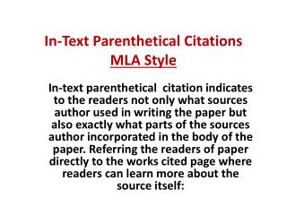 Ppt - In-text Parenthetical Citations Mla Style Powerpoint Presentation 