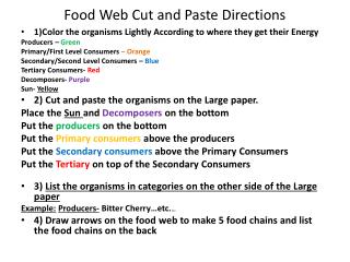 Food Web Cut and Paste Directions