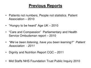 Patients not numbers, People not statistics. Patient Association – 2010