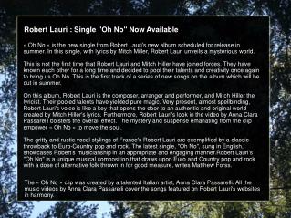 Robert Lauri : Single "Oh No" Now Available