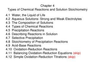 Chapter 4 Types of Chemical Reactions and Solution Stoichiometry