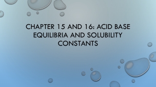 Chapter 15 and 16: Acid Base Equilibria and solubility Constants