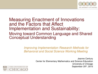 Improving Implementation Research Methods for Behavioral and Social Science Working Meeting