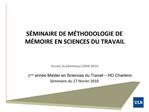 S MINAIRE DE M THODOLOGIE DE M MOIRE EN SCIENCES DU TRAVAIL
