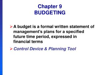Chapter 9 BUDGETING