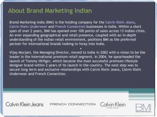 brand marketing india (bmi) - calvin klein (ck) jeans & underwear, french connection (fcuk) in india