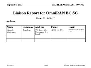 Liaison Report for OmniRAN EC SG