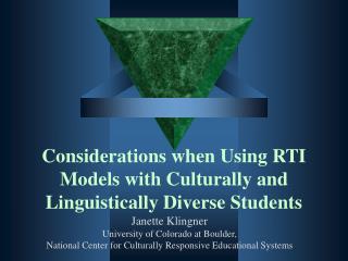 Considerations when Using RTI Models with Culturally and Linguistically Diverse Students