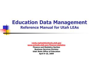 Education Data Management Reference Manual for Utah LEAs