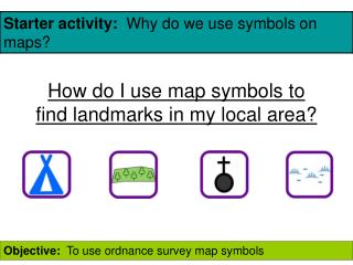 How do I use map symbols to find landmarks in my local area?