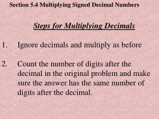 Section 5.4 Multiplying Signed Decimal Numbers