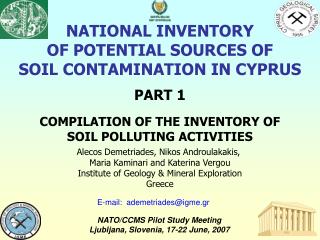 NATIONAL INVENTORY OF POTENTIAL SOURCES OF SOIL CONTAMINATION IN CYPRUS
