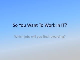 So You Want To Work In IT?