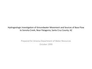 Prepared for Arizona Department of Water Resources October 1999