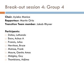 Break-out session 4: Group 4
