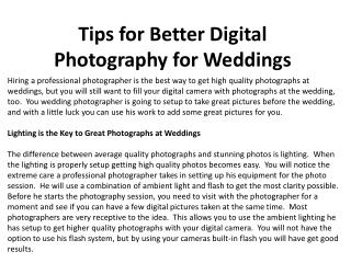 Tips for Better Digital Photography for Weddings