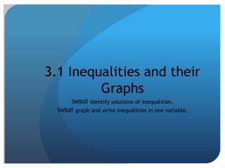 3.1 Inequalities and their Graphs