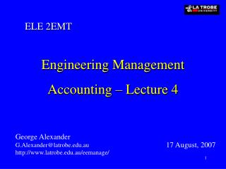 Engineering Management Accounting – Lecture 4