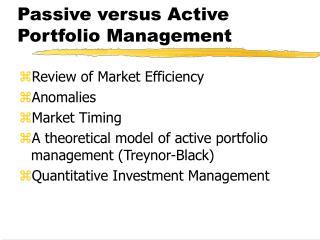 Passive versus Active Portfolio Management