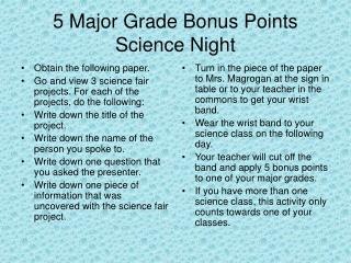5 Major Grade Bonus Points Science Night