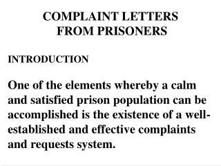 COMPLAINT LETTERS FROM PRISONERS