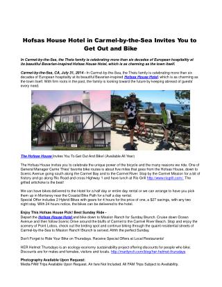 Hofsas House Hotel in Carmel-by-the-Sea Invites You to Get O