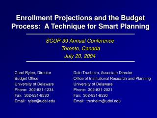 Enrollment Projections and the Budget Process: A Technique for Smart Planning
