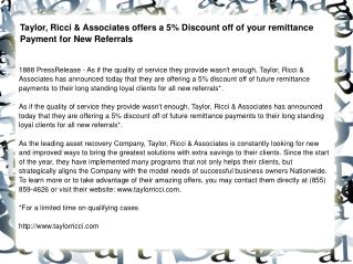 Taylor, Ricci & Associates offers a 5% Discount