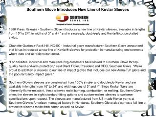 Southern Glove Introduces New Line of Kevlar Sleeves