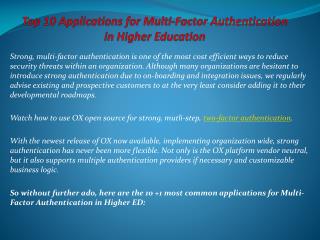 Top 10 Applications for Multi-Factor Authentication in Highe