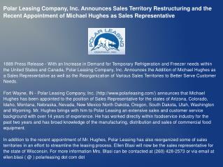 Polar Leasing Company, Inc. Announces Sales Territory
