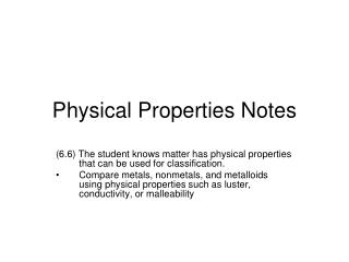 Physical Properties Notes